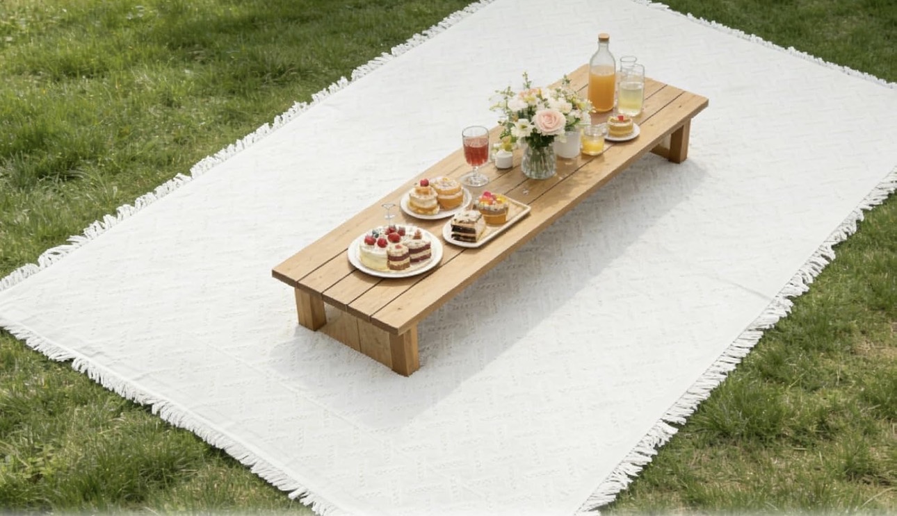 Outdoor white fringe Blanket