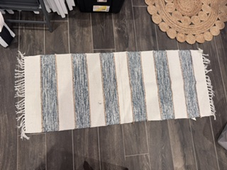 Blue & Cream Fringe Runner Rug view 3