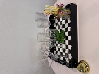 Black White Checkered Serving Tray Scalloped with handles view 3