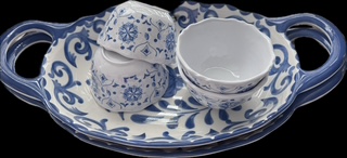 Set of 4 Condiment Bowls & 2 Platters— Greek Blue & White view 3