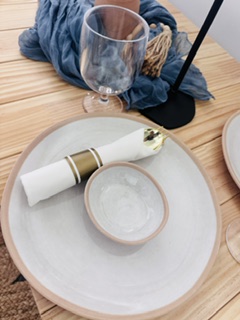 Beige Plate Set with Colored Trim view 2